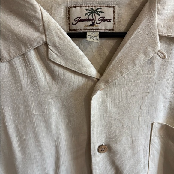 Jamaica Jaxx Cream 100% Silk Hawaiian Shirt Palm Leaf Jacquard Print Large - Picture 4 of 9